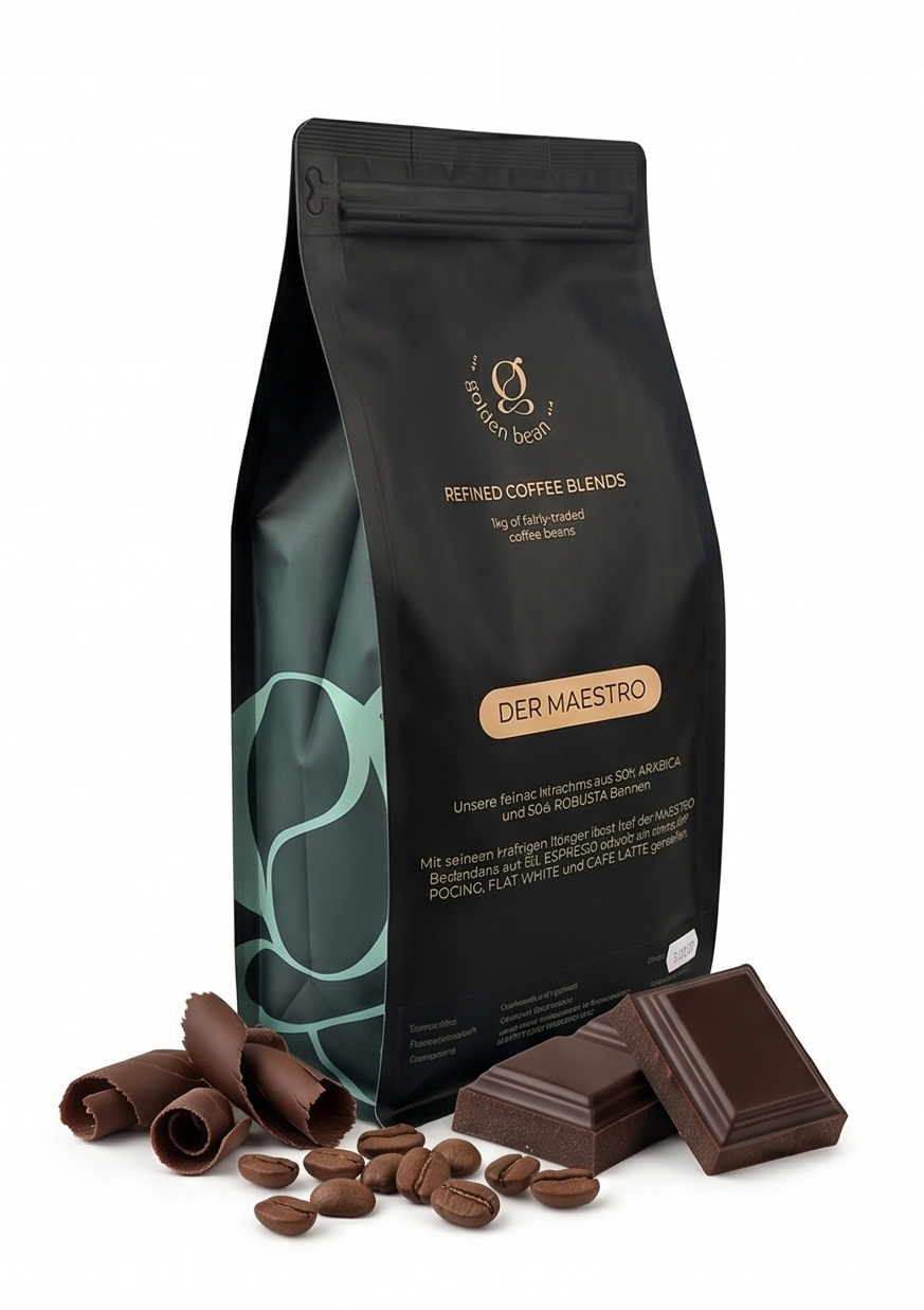 Golden Beans Edel Bitter Espresso Verpackung – hochwertige Espresso Bohnen Mischung aus Arabica und Robusta