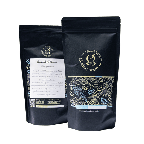 Golden Beans Guatemala Filterkaffee Packung, Detailansicht des Golden Beans Guatemala Filterkaffees, Geröstete Kaffeebohnen aus Guatemala